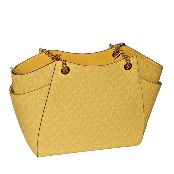 MICHAEL KORS Jet Set Travel Daisy Yellow Monogram LG Chain Shoulder Tote Bag NWT - Picture 6 of 13